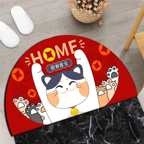Semicircle Carpet Soft Plush Cartoon Cat Rug Sofa Floor Mat Non Slip Doormat Bath Mat for Living Room Kitchen Room Decoration