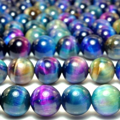 Rainbow Tigers Eye Smooth Round Loose Beads Wholesale Gemstone Semi Precious Stone Bracelet Necklace Diy Jewelry Making Design