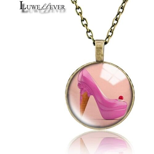 Rock Necklace 730 25mm Bronze 30mm Wood Rhinestone Double-sided Moon Round Glass Pendant For Women Gift