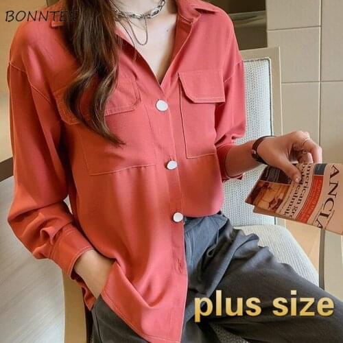 Shirts Women Pure Color Cozy Students Korean Style Pocket Long Sleeve Leisure Mujer De Moda Female Tops Oversize Hipster Spring