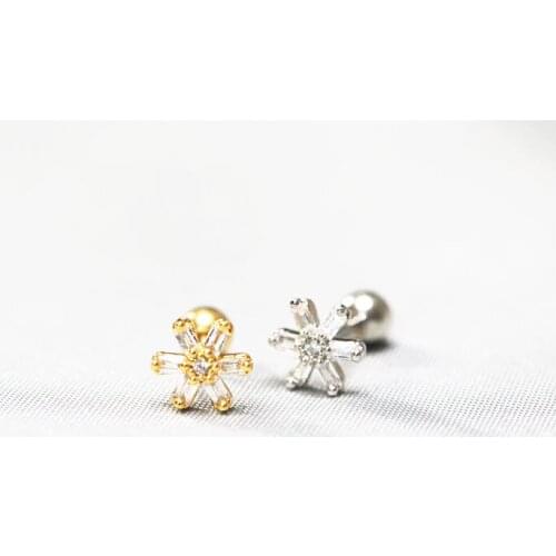 10pcs Free Shippment Stainless Steel Flower Ear Helix Bar Cartilage earring tragus ring Earring Ear Studs 16G Shine CZ Gems