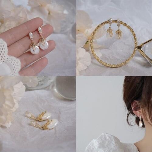 Pearl Earrings Luxury for Bridal Christmas Gift Zirconia Gold Stud Elegant Bohemia Women Earring Wedding Jewelry