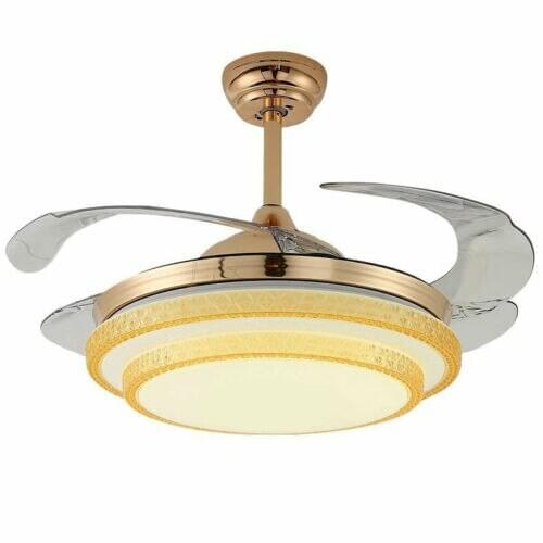 Remote Control Folding Ceiling Fan Lamp Led Crystal Chandelier Modern Lamp Light 3 color Dimming for Living Room Bed Room