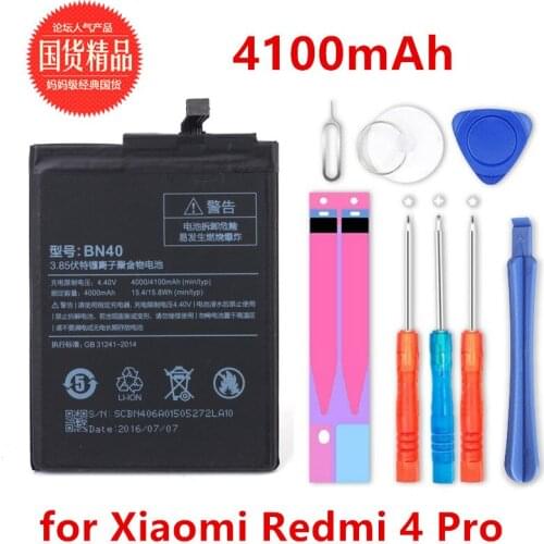 High capacity Replacement BN40 Battery For Xiaomi Redmi 4 Pro Hongmi 4 Redrice 4 Genuine Battery 4100mAh