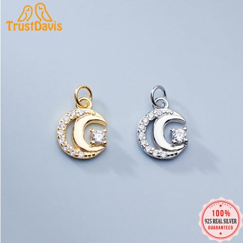 TrustDavis 2021 Fashion Real 925 Sterling Silver Sweet Romantic Moon CZ Charm Pendant Handmade DIY Accessories Wholesale DZ45