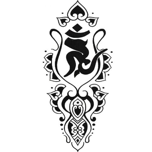 Waterproof Temporary Tattoo Sticker Black Sanskrit Flower Symbol Totem Design Fake Tattoos Flash Tatoos Arm Body Art Women Men