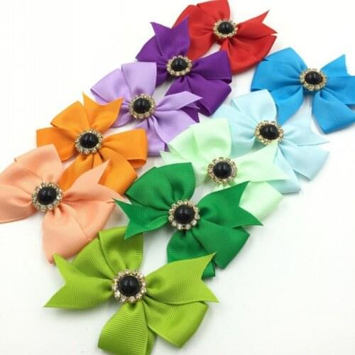 10pcs/lot 3" 30colors Hair Clips Handmade Grosgrain Bows+Pearl Buttons Ribbon Boutique Hair Bows For Kids Girls Hair Accessories