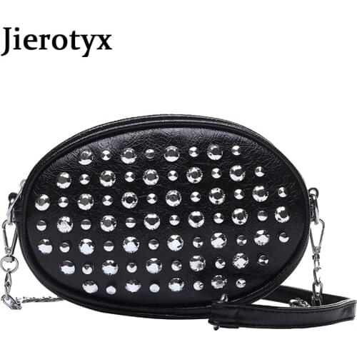 JIEROTYX Women Bag Personality Shoulder Bag Trend Fashion Rivet Leather Fanny Ladies Shoulder Handbags Casual Crossbody Bags