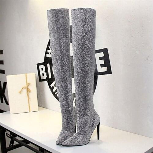 2021 Sexy Women Glitter Over The Knee Boots 11.5cm High Heels Winter Long Thigh High Boots Stiletto Heels Long Boots Party Shoes