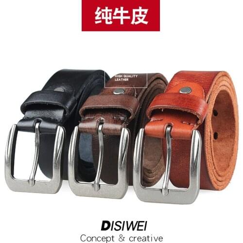Genuine Real Leather Handmade Mens Belt Vintage Pin Buckle Jeans Waistband Luxury Fancy Strap High Quality Cowleather Belts