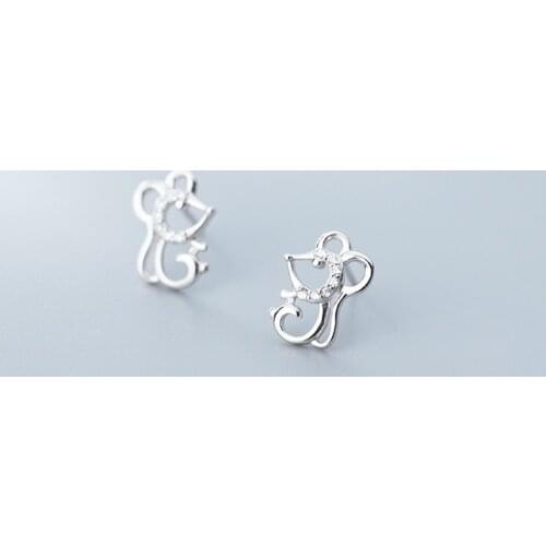 MloveAcc Cute Hollow Mouse Rat Stud Earrings Real 925 Sterling Silver Earrings Jewelry for Women