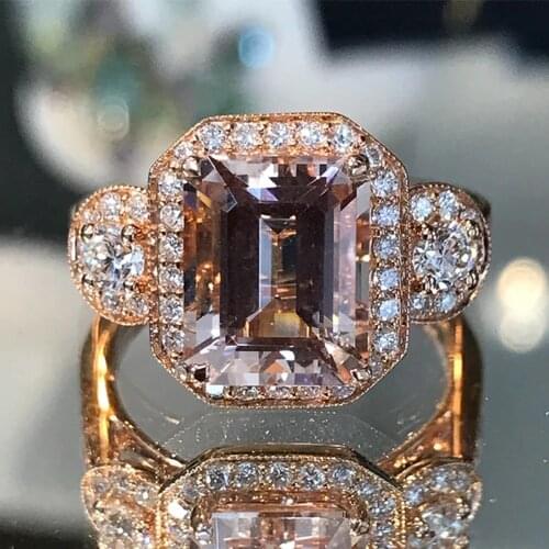 Huitan Romantic Rose Gold Color Wedding Ceremony Party Ring Female Geometric Shape CZ Stone Simple Stylish Accessories for Women