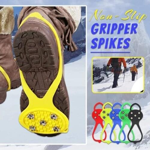 1 Pair Non-Slip Gripper Spikes Ice Gripper 5 Teeth Studs Climbing Anti-Slip Over Shoe Durable Cleats Shoes Covers Snow Walking
