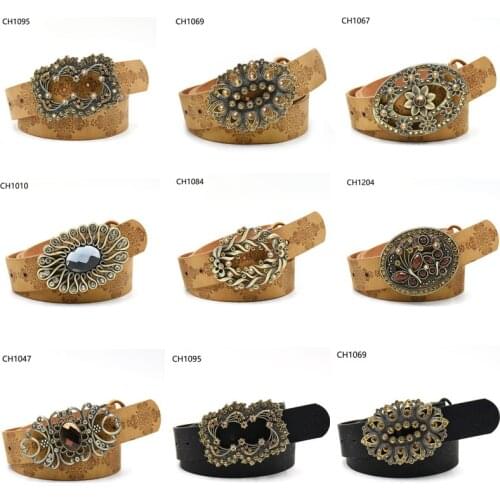 Deepeel 1pc 3.5*115cm Fashion Women PU Embossed Leather Belt Stones Buckles Decorative Waistband Female Waist Corset Wide Belts