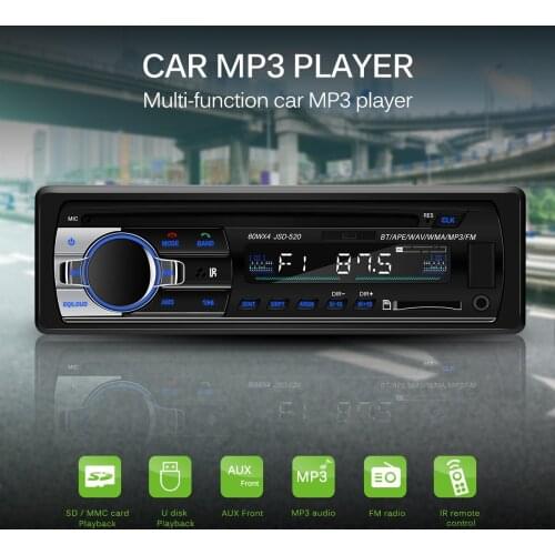 12V Car Audio Car Radio Stereo Player Bluetooth Phone Support AUX-IN SD MP3 MMC WMA FLAC FM/USB/1 Din Remote Control
