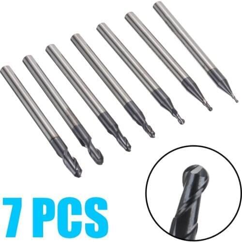 7pcs Endmill Cutter 2 Flutes Ball Nose Engraving End Mill 0.5-2.0mm CNC Router Bit Milling Quality Tungsten Carbide Durable