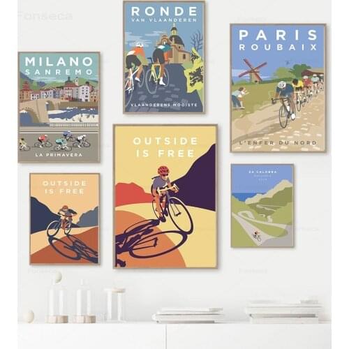 Abstract Paris Monument Cyclist Canvas Art Print Wall Pictures Womens Road Cycling Canvas Painting Poster Wall Decoration Decor