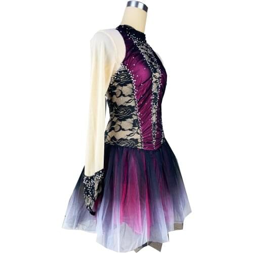 Black Figure Skating Dress Long-Sleeved Ice Skating Skirt Spandex