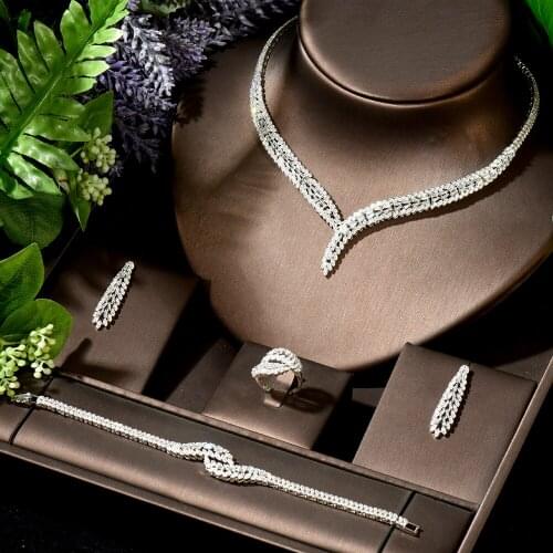 HIBRIDE New Trendy 4PCS Full Micro CZ Luxury African Jewelry Set For Women Wedding Party Zircon Crystal Indian Neckalce N-1908