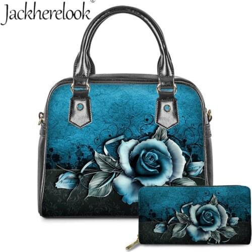 Jackherelook Female PU Leather Handbag Rose Flower Printing Purse Large Capacity Shopping Totes Crossbody Shoulder Bolsa Mujer