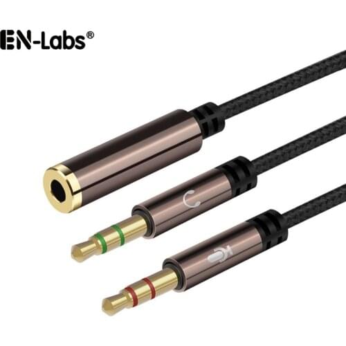3.5mm Headphone Nylon-Braided Splitter Cable,Stereo Audio / Microphone 2 Male to Female Combo Jack AUX Adapter for PC Computer