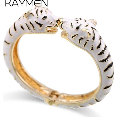 KAYMEN New Animal Leopard Head Cuff Bangle for Girls Women Gold-plating Enamel Statement Bangle Fashion Bracelet 7 Colors 3319