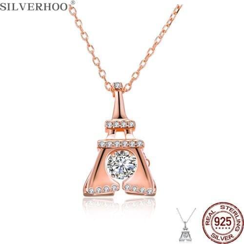 SILVERHOO S925 Sterling Silver Necklace For Women Inlay Zircon Paris Eiffel Tower Shape Trendy Necklace Dance Party Fine Jewelry