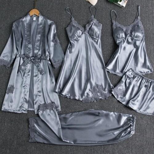 Ladies Pajamas Set Wearable Lace Decorated Home Clothing Ladies Summer Home Wear 5 Pieces Clothing Breathable Elegant Suits