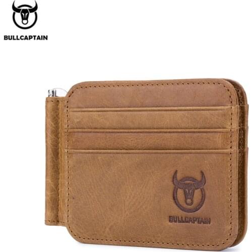 BULLCAPTAIN Leather Credit Card Holder Multi-Card Front Pocket Wallet With RFID Blocking Bi-fold business Leather Card Holder