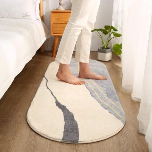 Nordic Art Carpet Non-slip Plush Rugs Long Floor Mat for Living Room Oval Bedside Rug Decorative Carpet Absorbent Door Mat