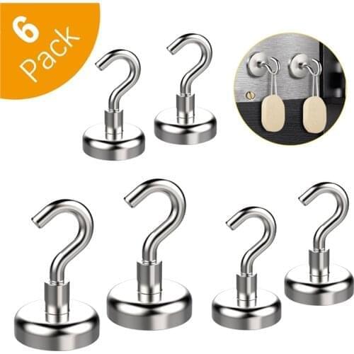 6pc Magnetic Hooks Suction Strongest Heavy Neodymium Hanger Bearing up to 22 9 5.5kg for Kitchenware Bathroom Utensils Gardening