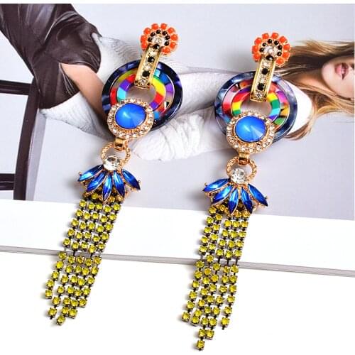 Statement Colorful Crystals Long Earring High-end Fashion Trend Drop Earrings New Jewelry Accessories For Women Wholesale