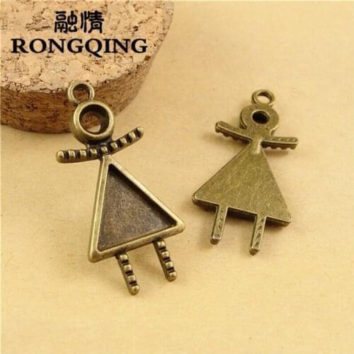 RONGQING Trendy Vintage Abstract Girl Charms 35*17MM Girl Pendant Charms Colgantes Para Pulseras 60pcs/lot