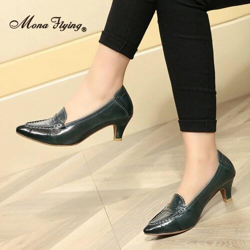 Mona Flying Genuine Leather Dress Pumps High Heels for Women Pointed Toe Elegant Fashion Shoes Office Ladies Party 2588-G7