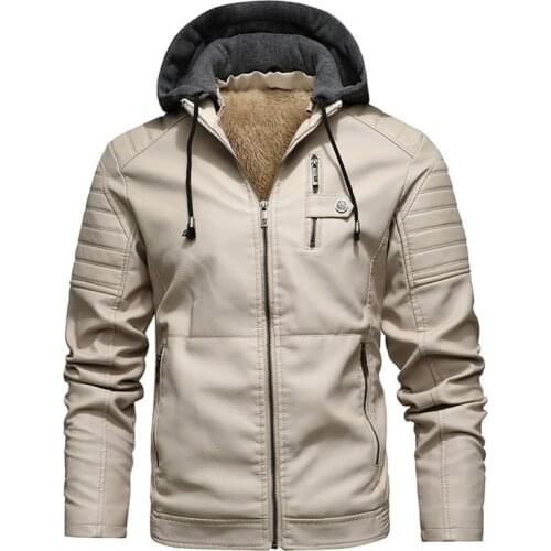 Mens Hooded PU Jacket Winter Thick Motorcycle Leather Jacket Casual Windproof Male Business Velvet Zipper Coat Plus Size 5XL