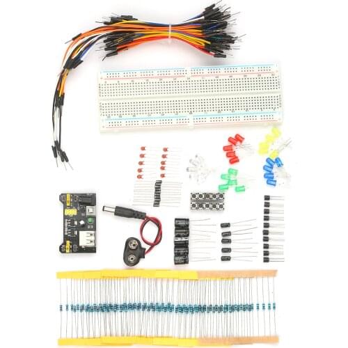 Electronic Components Kit Electronic Component Assortment 830 Tie Points MB102 Breadboard Jumper Wires Power Supply Module