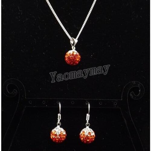 Rhinestone Set Gradient Orange Disco Ball Pendant Earrings And Necklace For Party 10 Sets Wholesale