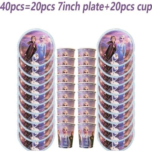 Disney Priness Frozen 2 Anna and Elsa Happy Birthday Party Decorations Supplies Disposable Tableware Set Paper cup Plates Straws