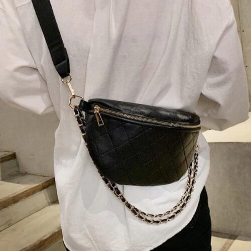 New Chain Leather Fanny Pack PU Bum Bag Women Hip Bag Zipper Banana Bags High Capacity Shoulder Kidney Bags Luxury Fanny Pack