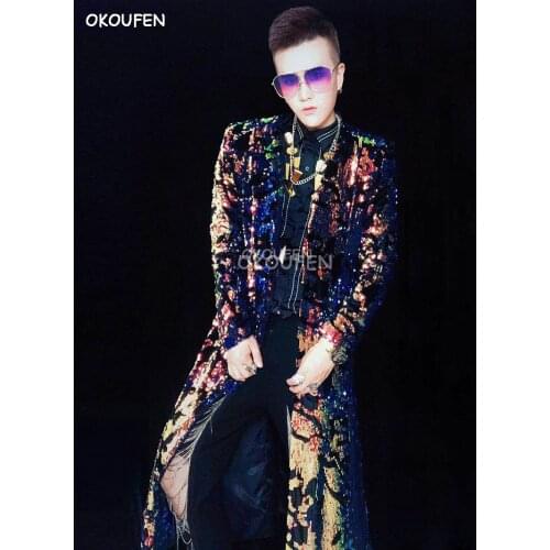 New Fashion Long Umbrella Coat costume Male singer DJ nightclub bar Party show stage performance jacket