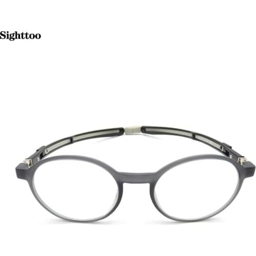 Sighttoo Round Reading Glasses Men Hanging Neck Tr90 Prescription Eyeglasses Frame Women 's Magnet Magnifying Glasses Portable+4