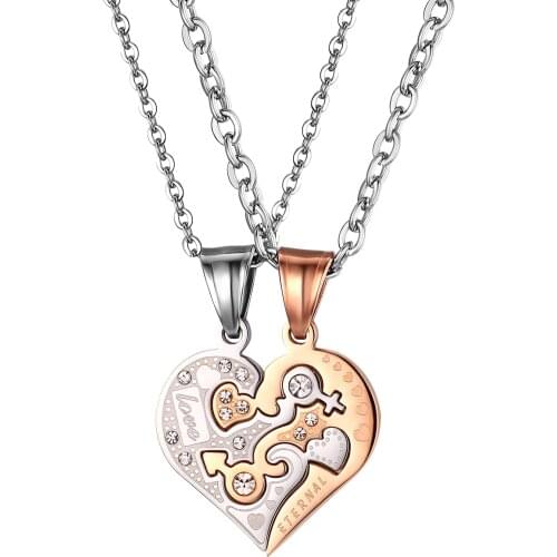 BONISKISS Lovers' Romantic Stainless Steel Necklaces Wedding Anniversary Suspension Pendant Necklace Women Gold Jewelry