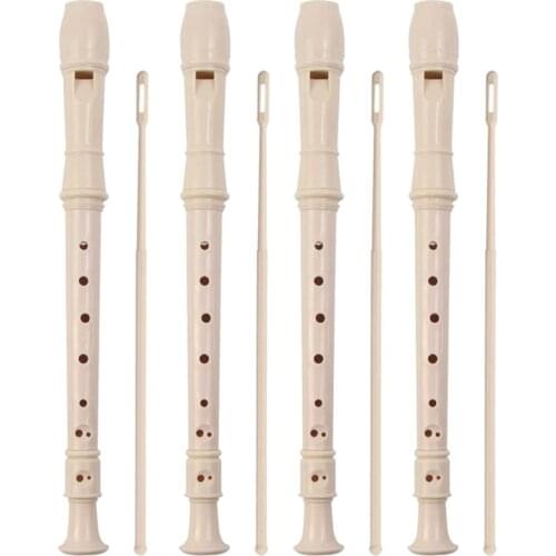 4 Pack 8 Hole Plastic Flute with Cleaning Rod and Instruction, German Style