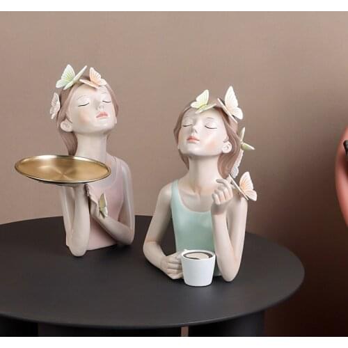 Home Decoration Accessories Butterfly Fairy Girl Tray Creative Girl Figurines Interior Jewelry Tray Living Room Wedding Gift
