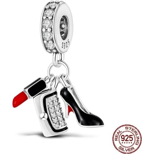 925 Sterling Silver Blue Elegant White Zircon High Heels Charm Fit Original 3mm Bracelet&Bangle Making Fashion DIY Jewelry