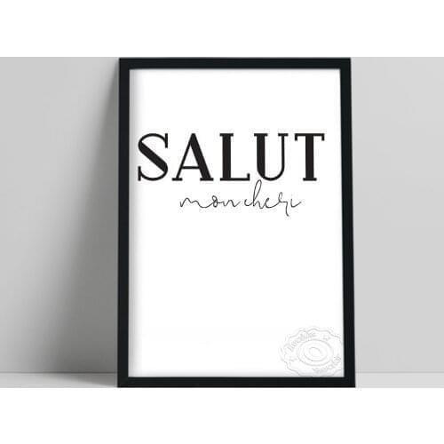 Salut Mon Heqi Printing Poster, Black Lettering White Background Canvas Painting, Minimalism Text Wall Picture Home Decor Gift