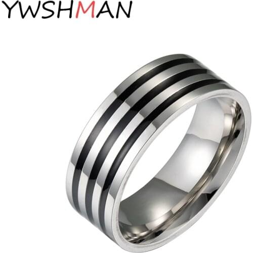 Simple fashion mens black ring stainless steel classic three black ring jewelry mens jewelry