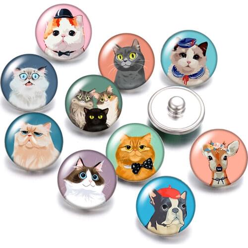 Cute Cats Love pet Dog Lovely footprints 18mm snap buttons 10pcs mixed round photo glass cabochon style for snap button jewelry