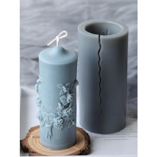 PRZY Carved Cylindrical Candle Molds Cylindrical Candle Mould Aromatherapy Soap Mold Silicone Clay Resin Moulds