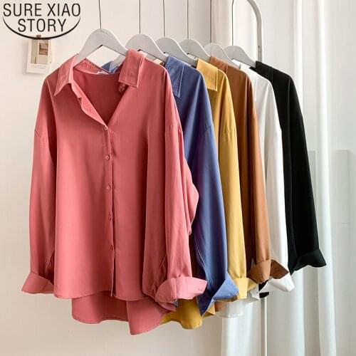 Autumn Korean POLO Collar Shirt Fashion Solid 6 Colors Simple Long Sleeve Shirt Elegant Women Tops Blusas Mujer De Moda 13914